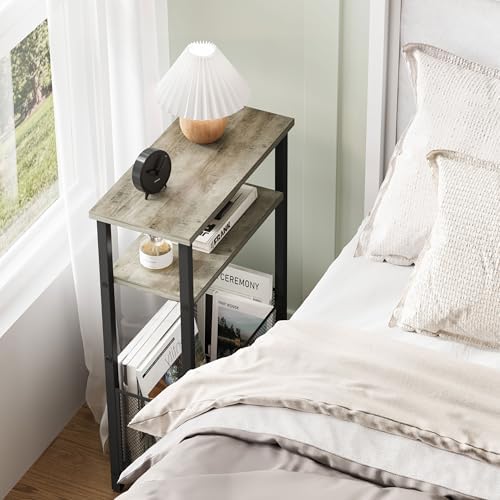 MMEOLUOOK Narrow Side Table with Storage Basket Skinny End Tables for Smalls Spaces 3 Tier Sofa Table Small Nightstand Slim Bedside Table for Living Room Bedroom Oak MLBZ22Q - Image 5