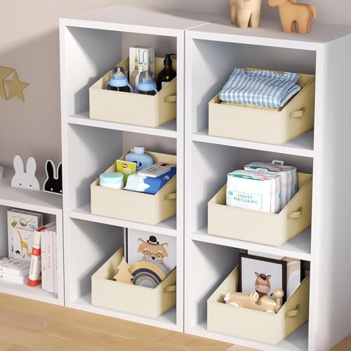 DIMJ Closet Storage Bins - Fabric Storage Baskets for Shelves, Collapsible Closet Organizers and Storage with Handles, Trapezoid Shelf Organization Storage Cubes for Purse, Toys, Books, Towel, Socks - Image 6