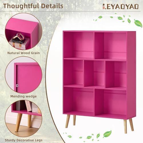 LEYAOYAO Cube Bookshelf, Mid-Century Modern Book Shelf with Legs, Pink - Image 5