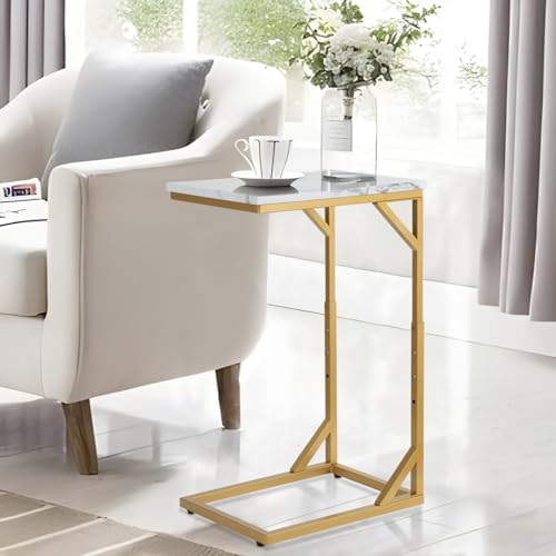 Serteaw C-Shaped End Table, Sturdy Side Table for Couch Sofa Bedside Small Space,C Snack Table TV Tray Record Player Stand Small Tables for Living Room Bedroom,Easy to Assemble,Gold by Serteaw