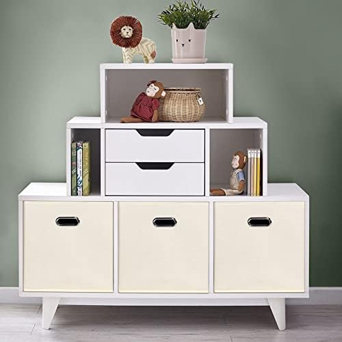 Black Foldable Storage Cubes Bins , Fabric Storage Box Cubes Organizer Baskets with Dual Handles for Home Organizer(Creamy-White) - Image 5