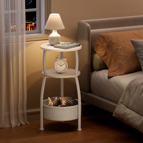 Small Round Side Table for Living Room with Storage Basket, 11.81in - Image 5