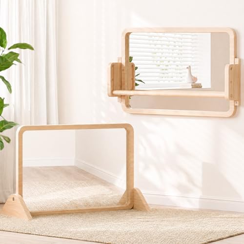 Woodtoe 3-in-1 Montessori Mirror with Bar, Adjustable Tummy Time Mirror 6M+ by Woodtoe