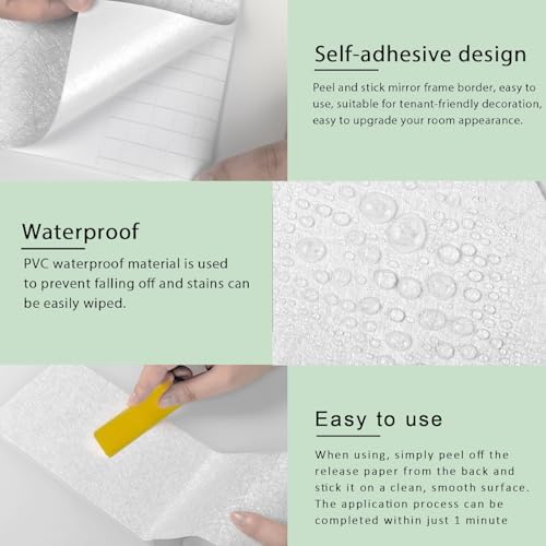 10M White Mirror Border Peel and Stick, Bathroom Wallpaper Border Tape - Image 4