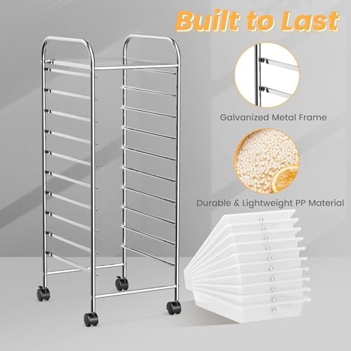 10-Drawer Rolling Storage Cart, Trolley w/Lockable 360° Wheels, 10 Removable PP Drawers, Sturdy Metal Frame, Rolling Utility Cart Perfect for Home, Office, Classroom (Clear) - Image 6