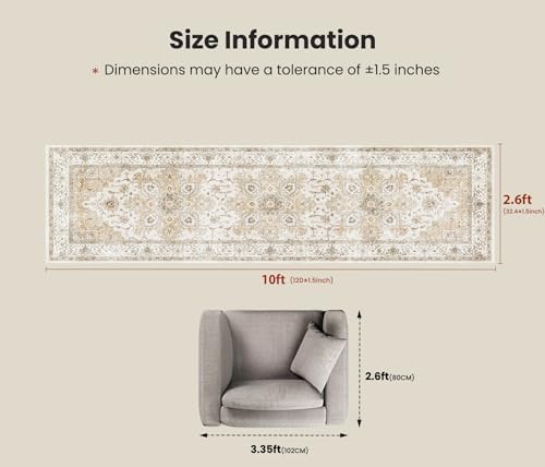 AMADA HOMEFURNISHING 2'6"x10' Washable Area Rug, Low-Profile Entryway Rug with Non-Slip Backing & Durable Edge Binding, Vintage Rug Pattern, Small Rugs for Entryway, Kitchen & Living Room - Image 2