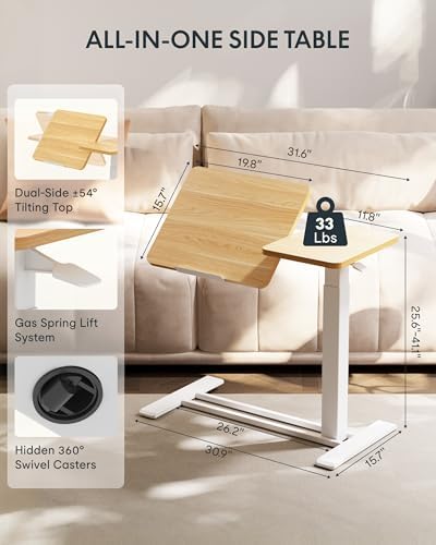 FLEXISPOT 32" Gas Spring C Table with Split Tilting Top,Mobile Side Table - Image 3