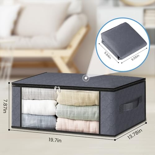 HomeHacks 3-Pack Clothes Organizer Storage Bags, 35L Storage Bins, Gray - Image 2