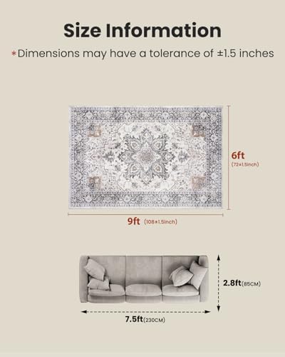 AMADA HOMEFURNISHING 6x9 Area Rugs, Blue Low-Profile Washable Rug with Non-Slip Backing & Durable Edge Binding, Vintage Rugs for Living Room, Bedroom, Dinning Room - Image 2