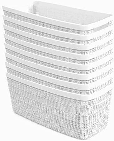 Curver Set of 8 Slim 6.8L Jute Decorative Plastic Organization and Storage Baskets - Perfect Bins for Home Office, Closet Shelves, Kitchen Pantry and All Bedroom Essentials, White by Unknown