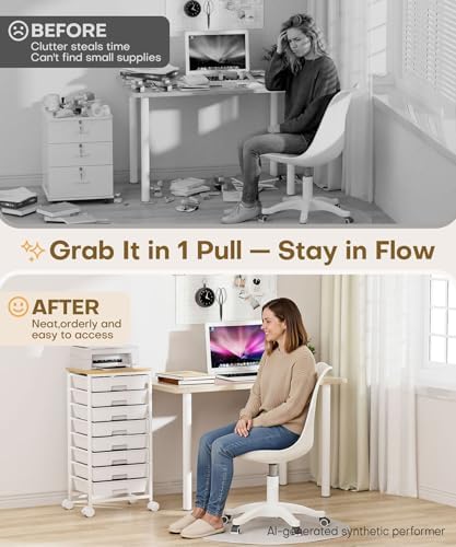 Homde Rolling Storage Drawer Cart: 8-Drawer Sort to Clear Desk & Dresser Clutter - Anti-Fall Smooth Glide Prevents Spill-Out During Daily Grab - Lockable Wheels Keep It Steady - Image 2