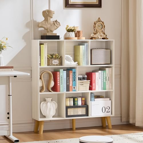 LEYAOYAO 8 Cube Bookshelf,Mid-Century Modern Bookcase with Legs,Light Grey - Image 3