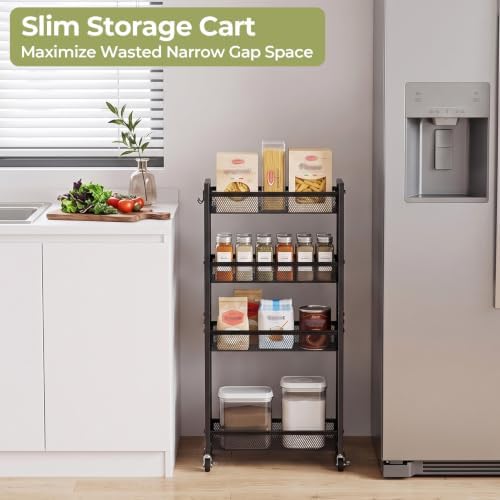 Delamu 4 Tier Slim Rolling Storage Cart, Utility Metal Narrow Cart 7.1" W - Image 3
