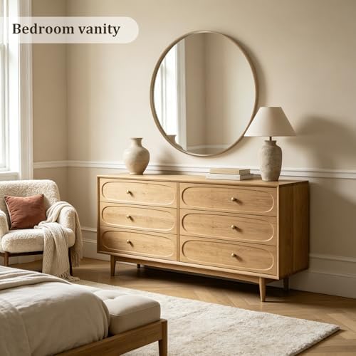 WallBeyond Round Wood Mirror, 40" Round Modern Decoration Large Circle Wall Mirror for Bathroom Living Room Bedroom Entryway, Honey - Image 2