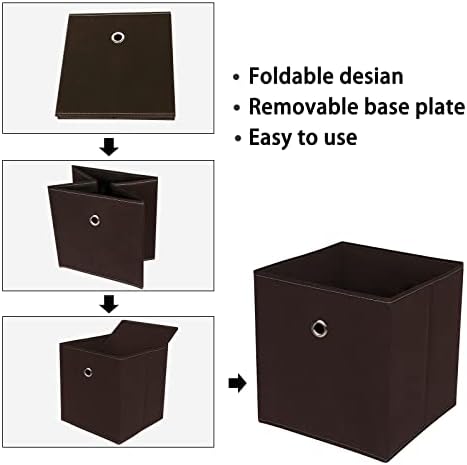 Foldable Storage Cubes Bins ,11 Inch Cloth Storage Cube Fabric Storage Box Cubes Organizer Baskets with Dual Handles for Home Organizer Set of 3 (Brown) - Image 6