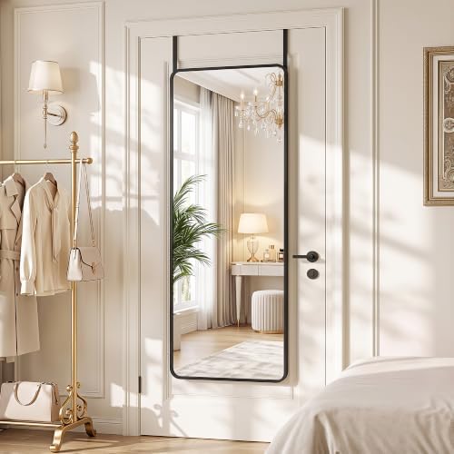 Suidia Full Length Mirror Over the Door&Wall Mounted, 58"x19" Door Mirror with Aluminum Alloy Frame, HD Shatterproof, No-Drill, Hanging Mirrors for Bedroom, Bathroom, Dorm, Closet, Rounded Rect, Black - Image 3