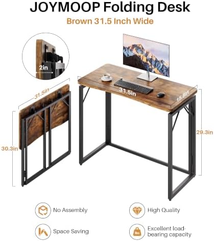 JOYMOOP 31.5" Rustic Brown Folding Desk No Assembly, Wooden Top, Small Size - Image 3