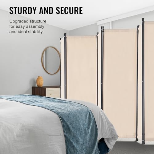 VEVOR Room Divider, 6 Panel Room Divider, Folding Privacy Screen and Portable Partition Divider for Room Separation, Freestanding Room Partitions for Office, Bedroom, Study, Beige - Image 4