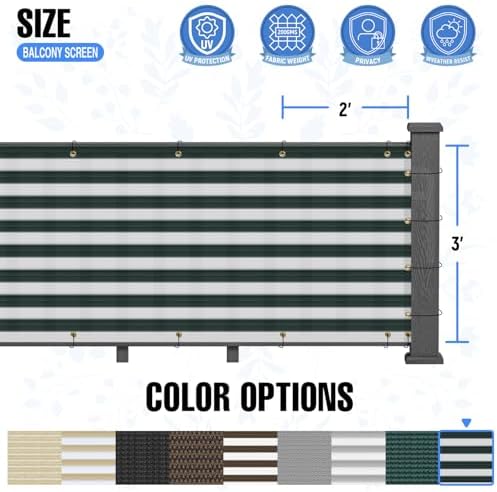 E&K Sunrise 3' x 249' Balcony Privacy Fence Screen Cover with Zip Ties Outdoor Screen Fence UV Protection for Deck Patio Backyard Apartment Pool Porch (Green White Strip) - Image 6