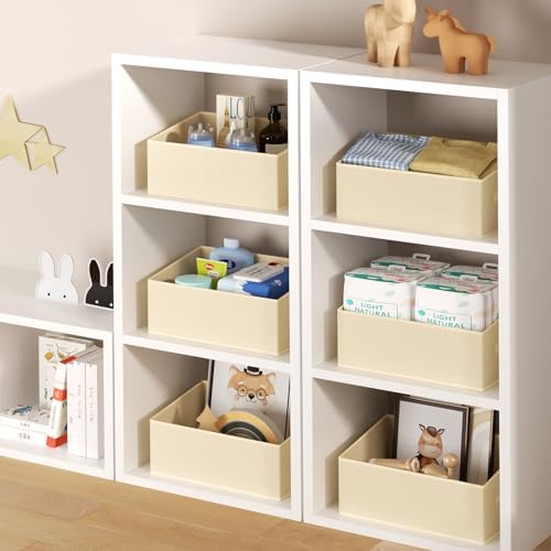 DIMJ Large Closet Storage Bins 8 Pack - Fabric Trapezoid Closet Organizer Bin, Foldable Storage Baskets for Shelves, Closet Shelf Organizer, Clothing Storage Box for Toys, Books, Towel, Clothes, Beige - Image 4