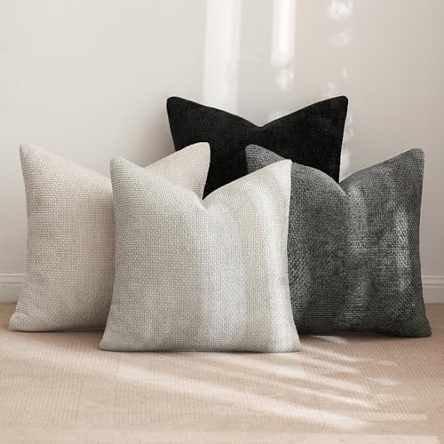 MIULEE Soft Decorative Chenille Pillow Covers Cream Grey 16x16 Pack of 4 - Image 4