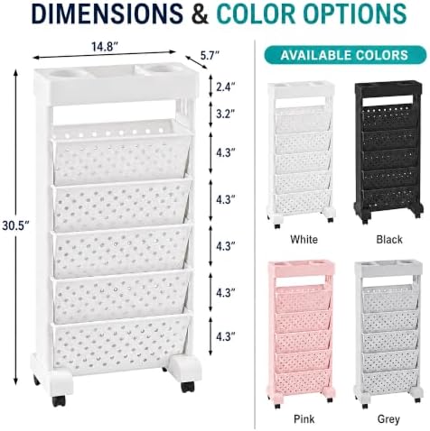 BYFU 6-Tier Rolling Bookshelf Cart, White - Image 3