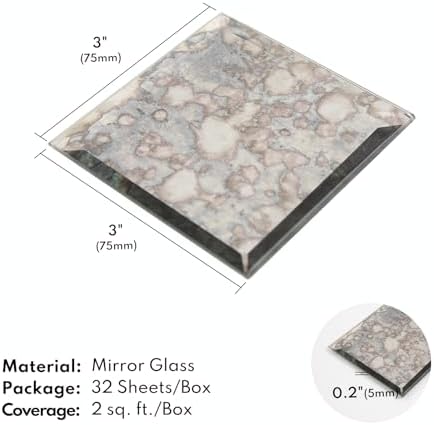 Lovdeco Peel and Stick 3 Inch Antique Mirror Backsplash, Square Tile for Kitchen Bathroom (32 Sheets, 2 SQ.FT.) - Image 2