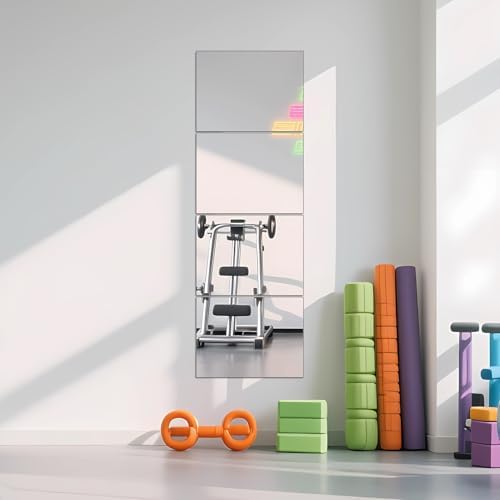 Full Length Mirror Tiles, 16" x 12" x 4PCS Home Gym Mirror for Wall, Glass by Ruomeng