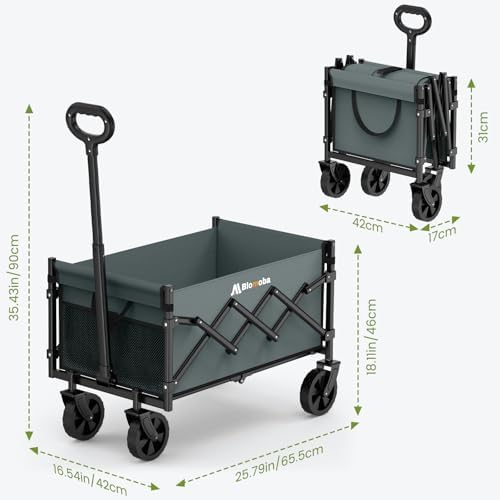 Blomoba Folding Wagon Cart with Wheels, 220lbs Utility Wagon Cart, Grey - Image 7