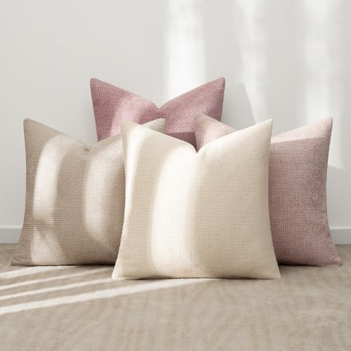 MIULEE Soft Decorative Chenille Pillow Covers Light Pink 18x18 Pack of 4 - Image 3