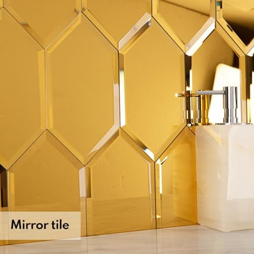 Lovdeco Peel and Stick Beveled Mirror Tile, Mirror Backsplash for Kitchen Bathroom Wall, 4x7.87 Inches Hexagon, Gold (30 Pcs, 4.8 SQ.FT.) - Image 4