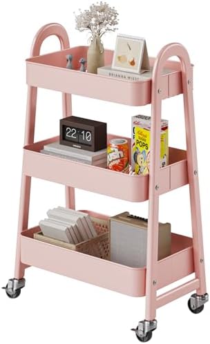 DUMOS 3 Tiers Rolling Cart, Utility Cart, Metal, Pink by DumosLifestyle