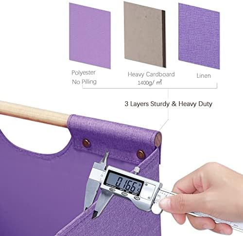 HOONEX Large Foldable Storage Bins, Linen Fabric, Pack of 2, Storage Baskets with Wooden Carry Handles and Sturdy Heavy Cardboard, for Home, Office, Car, Nursery, Purple - Image 4