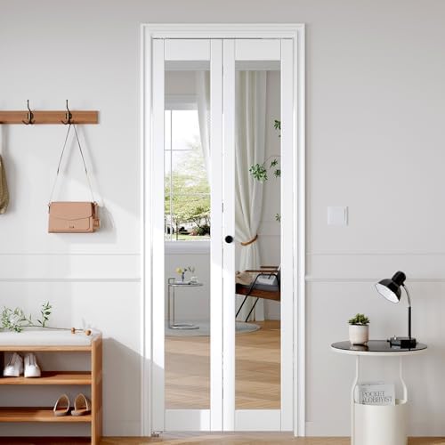 FREDBECK Bifold Door for 28x80 Opening (Double 14x80) with 1 Lites Mirror by FREDBECK