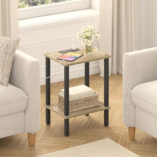 TUTOTAK End Table with Charging Station, Small Side Table with Outlets, Nightstand Bedside Table, 2-Tier Storage Shelf for Small Space, Living Room, Bedroom, Greige TB01BG040 - Image 7