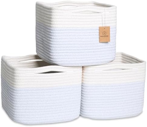 NaturalCozy Storage Cubes 9”x9”x7”Cotton Rope Woven Baskets for Organizing 3-Pack | 9 Inch Cube Storage Bin | Small Basket for Shelf Nursery, Pantry, Decorative Plant, Bathroom Closet, Toy Gift by NaturalCozy