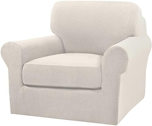 Turquoize 2 Piece Chair Covers for Living Room Armchair Couch Cover with Individual Cushion Covers Furniture Cover for Chairs Feature Jacquard Fabric (Chair, Ivory) by Turquoize