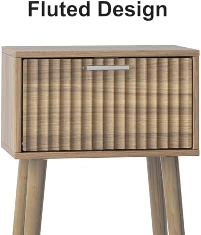 LAATOOREE Nightstands Set of 2, Small Bed Side Table with Fluted Door - Image 5