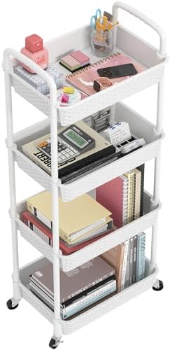 MOYIPIN 4-Tier Plastic Rolling Utility Cart with Handle,White by MOYIPIN