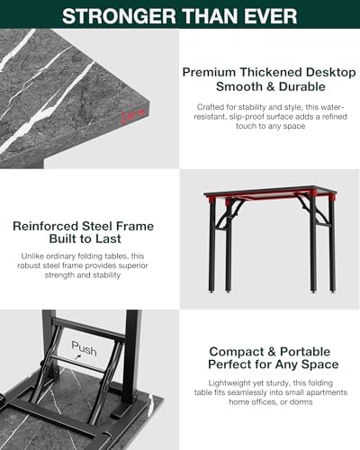 Frylr Small Folding Computer Desk – Portable 35.8 Inch Foldable Laptop Table, Collapsible and Compact for Easy Storage and Fast Setup, Lightweight for Small Spaces, Craft and Study Use, Marble Greige - Image 7