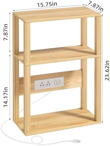 YUFAM 3-Tier Narrow Bedside Table with Charging Station, Skinny Nightstand - Image 2