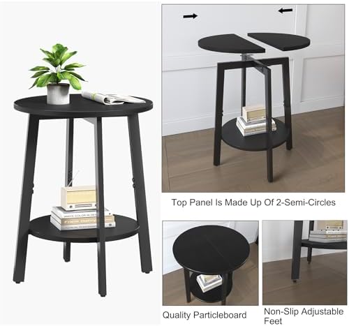 sthmec Side Table Set of 2, Small Round End Table with Storage Shelf for Small Space, 2-Tier Black Bedside Table Sofa Couch Table, Nighstands Set of 2 Accent Table for Living Room, Bedroom, Black - Image 4