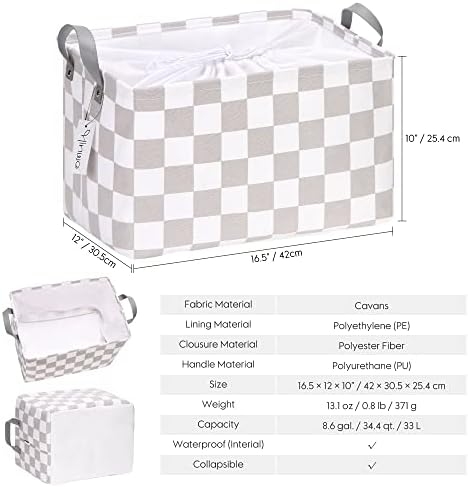 Hinwo 33L Large Canvas Storage Baskets with Lid and Handles - Image 5