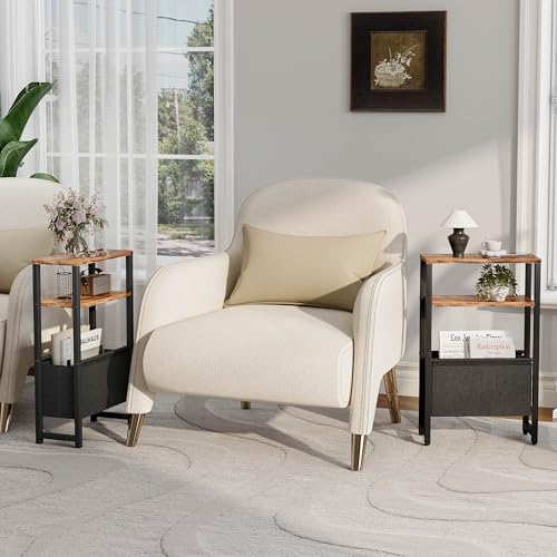 Narrow Side Table, Slim End Table with Magazine Rack, Skinny Bedside Table for Small Spaces, 3 Tier Sofa Couch Table Nightstand for Living Room, Bedroom, Rustic Brown LET503R - Image 7