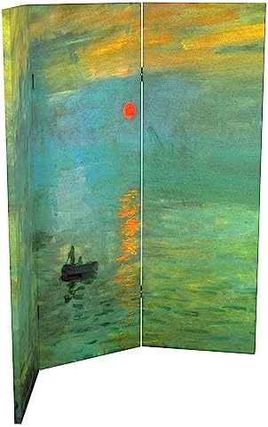 Red Lantern Double Sided Works of Monet Canvas Folding Screen - Impression Sunrise/Houses of Parliament, 4 ft Short - 3 Panel - Image 6
