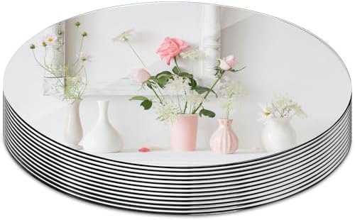 Set of 12 Round Mirror Trays, 10 Inch Glass Mirrors Candle Plate Large Circle Mirrors Wall Mount Glass Mirror Tiles for Table Centerpieces, Crafts, Wedding, Party Decorations by Suwimut