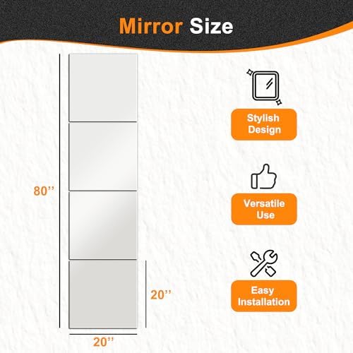 Delma Frameless Mirror Tiles 20"x20"x4 Pcs Wall Mounted - Image 5