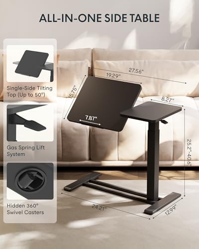 FLEXISPOT 28" Gas Spring C Table with Split Tilting Top,Mobile Side Table - Image 4