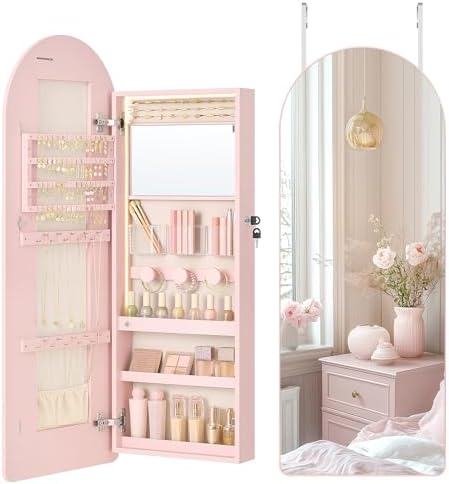 SONGMICS Wide Jewelry Organizer, Wall/Door Mounted, LED Cabinet, Lockable by Unknown