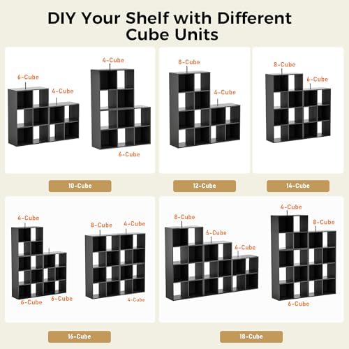 COMHOMA 8 Wood Cube Storage Organizer with Open Back and Removable Back Panels, 11In Black Cube Storage Bookshelf, Cubicle Shelf Bookcase for Home Office Bedroom Living Room, Vertical or Horizontal - Image 3